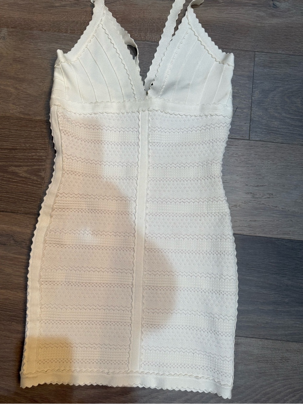 Herve Leger Ivory Scalloped V-Neck Bandage Mini Dress